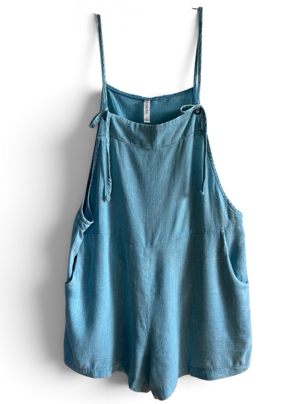 Zenana Outfitters Teal Blue Linen-Blend Women's Romper Overalls